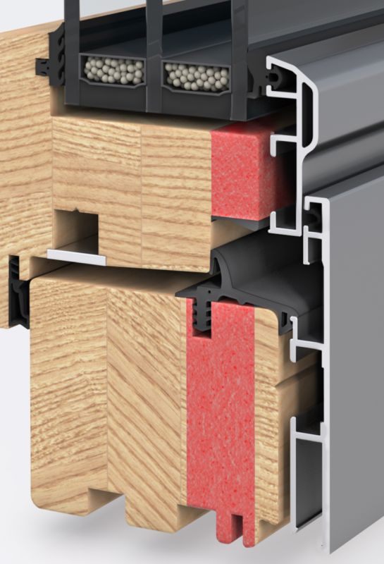 3D-Querschnitt Holz-Alu-Fensterprofil Dämmkern LivingLine07
