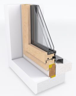 3D-Querschnitt Einbau UNILUX Holz-Alu-Fenster