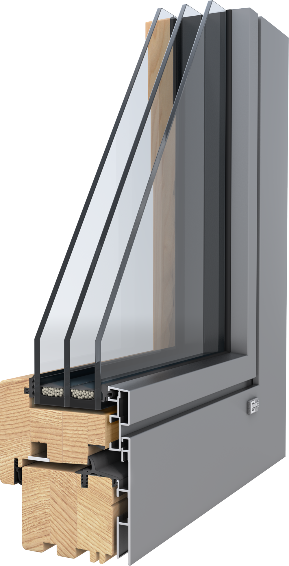 3D-Querschnitt Holz-Alu-Fensterprofil DesignLine08