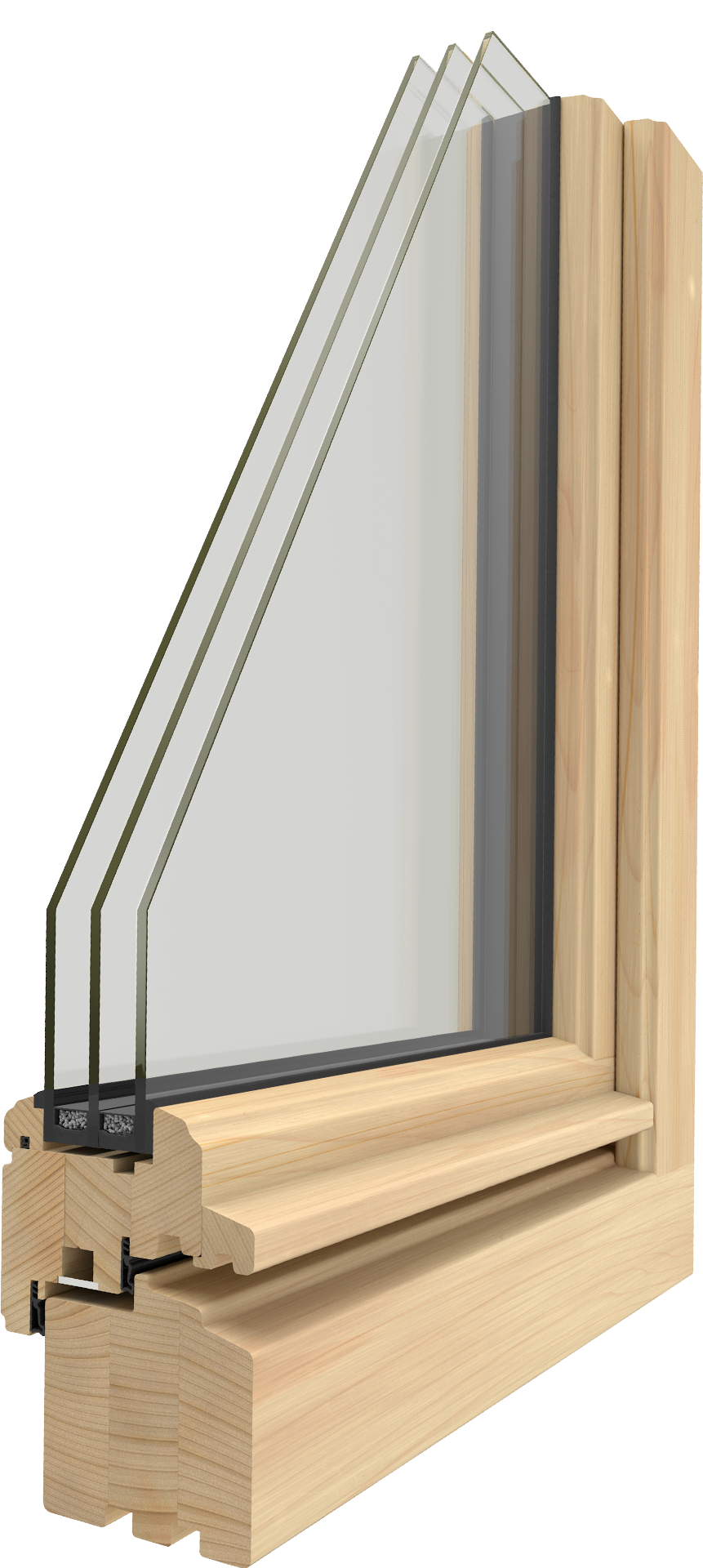 3D-Querschnitt UNILUX Holzfensterprofil schräg